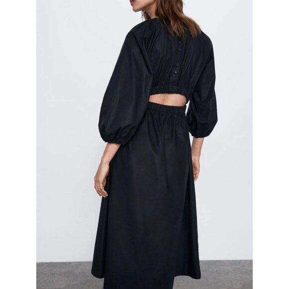 NWOT ZARA BLACK L/S BACK CUT OUT POPLIN DRESS, SIZE: XS - Picture 8 of 9